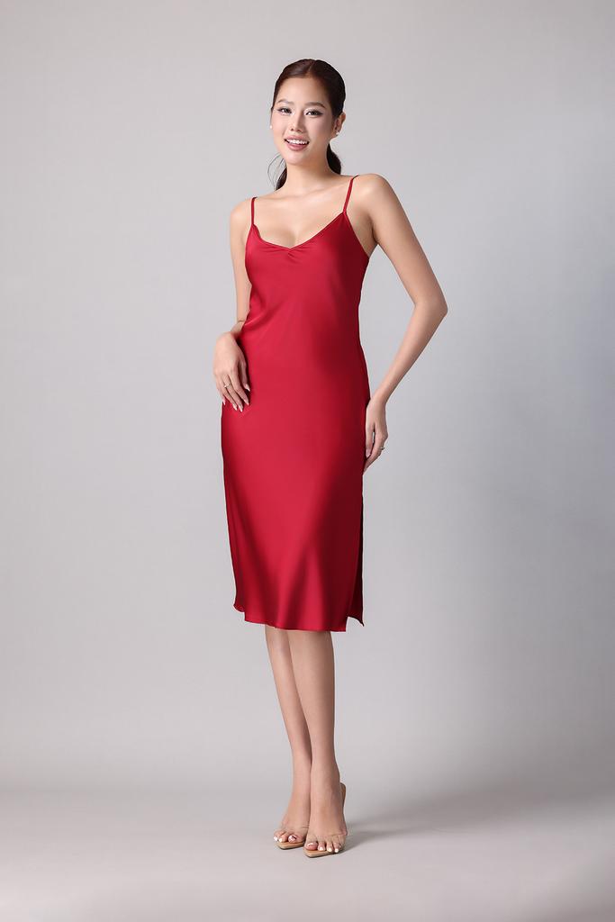 Đầm lửng nữ Vera latin trơn hai dây - V0809