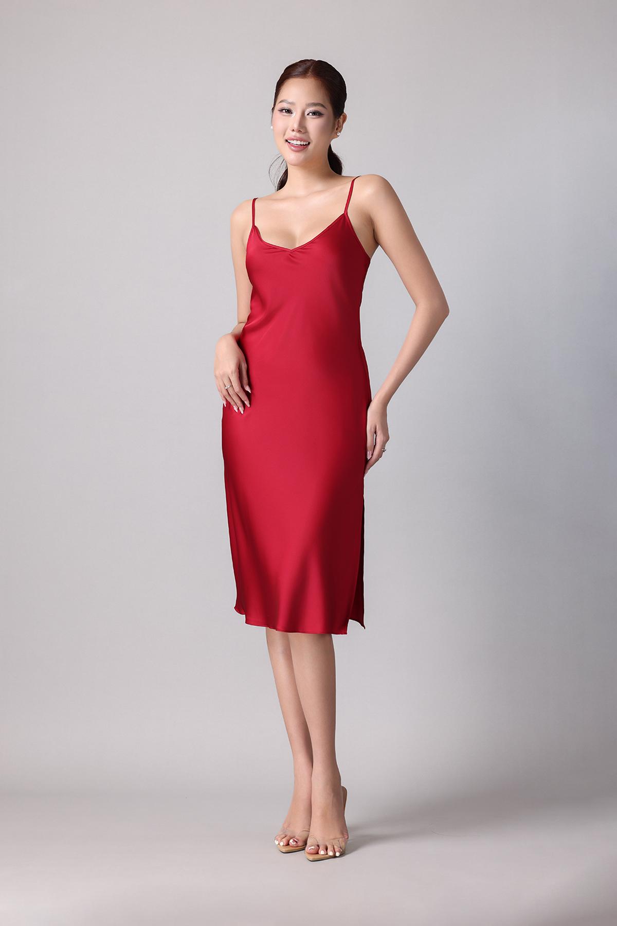 Đầm lửng nữ Vera latin trơn hai dây - V0809