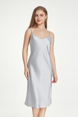 Đầm lửng nữ Vera Satin trơn - V0579Xám