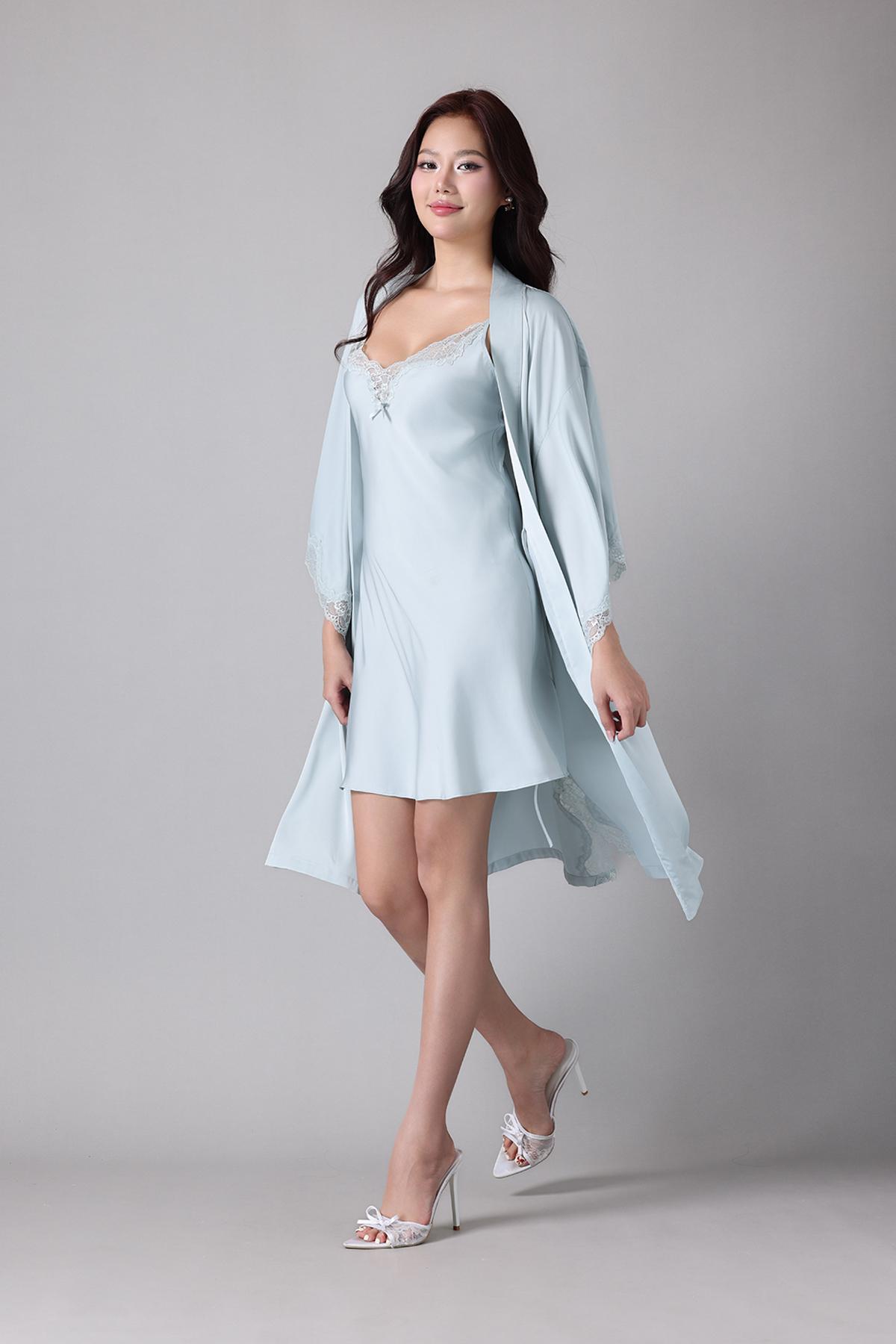 Áo khoác kimono Vera by Chipu satin trơn phối ren - C0045